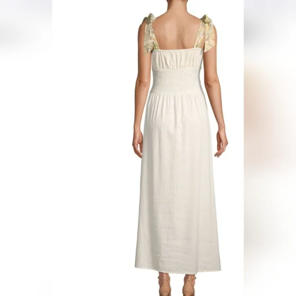 Free People Santorini Midi Dress Pleats Linen Contrast Tie Straps Siz 4 Ecru NWT - Picture 2 of 16